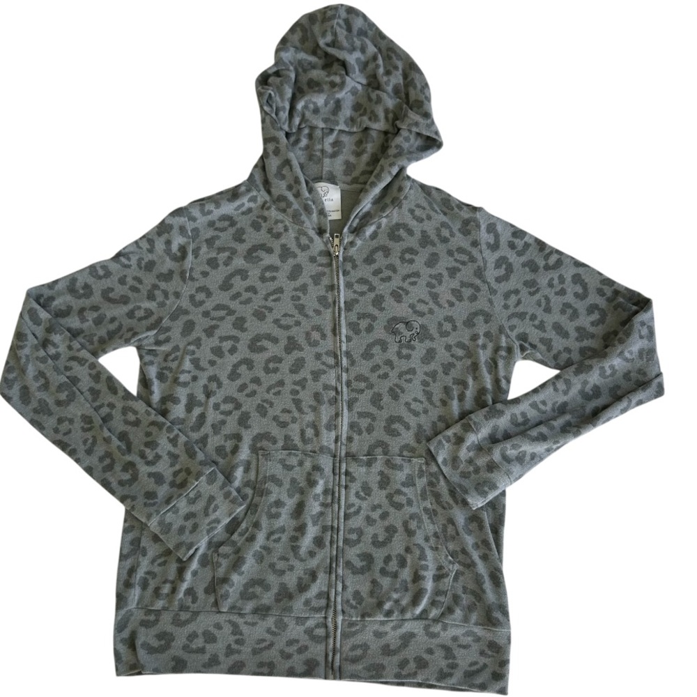 IVORY ELLA Women’s Full-Zip Hoodie Dk/Light Gray‎ Leopard Print Elephant Logo